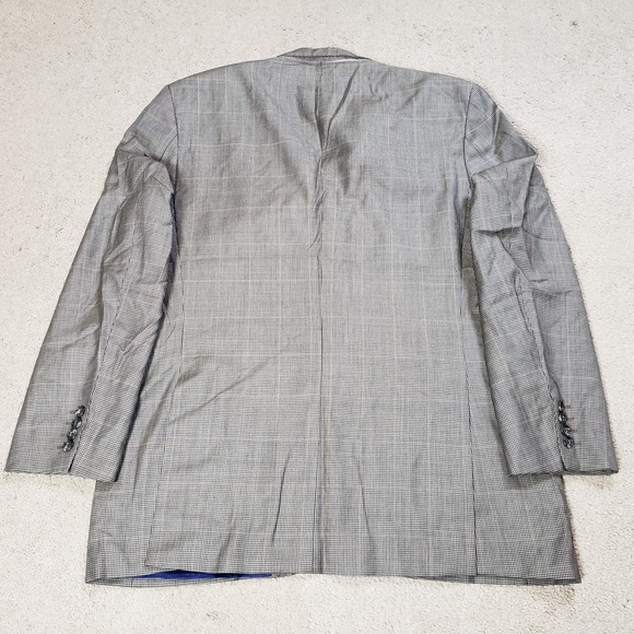 M&S Sartorial 44R Gray Windowpane Houndstooth Wool Mens Blazer Sport Coat Jacket - Picture 3 of 14